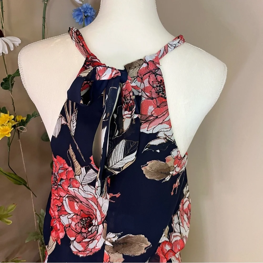 Bisou Bisou Navy Floral Maxi with tie on back